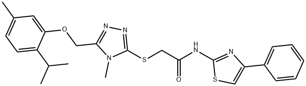 2-({5-[(2-isopropyl-5-methylphenoxy)methyl]-4-methyl-4H-1,2,4-triazol-3-yl}sulfanyl)-N-(4-phenyl-1,3-thiazol-2-yl)acetamide,723292-40-8,结构式