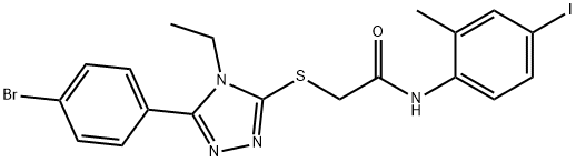 2-{[5-(4-bromophenyl)-4-ethyl-4H-1,2,4-triazol-3-yl]sulfanyl}-N-(4-iodo-2-methylphenyl)acetamide,723292-53-3,结构式