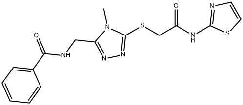 N-[(4-methyl-5-{[2-oxo-2-(1,3-thiazol-2-ylamino)ethyl]sulfanyl}-4H-1,2,4-triazol-3-yl)methyl]benzamide 化学構造式