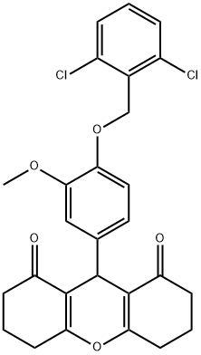 9-{4-[(2,6-dichlorobenzyl)oxy]-3-methoxyphenyl}-3,4,5,6,7,9-hexahydro-1H-xanthene-1,8(2H)-dione Struktur