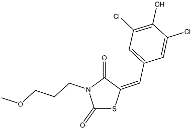 5-(3,5-dichloro-4-hydroxybenzylidene)-3-(3-methoxypropyl)-1,3-thiazolidine-2,4-dione 化学構造式