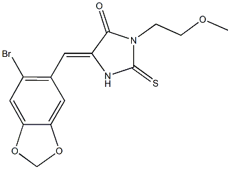 5-[(6-bromo-1,3-benzodioxol-5-yl)methylene]-3-(2-methoxyethyl)-2-thioxo-4-imidazolidinone Structure