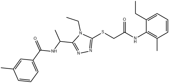 N-[1-(4-ethyl-5-{[2-(2-ethyl-6-methylanilino)-2-oxoethyl]thio}-4H-1,2,4-triazol-3-yl)ethyl]-3-methylbenzamide Struktur