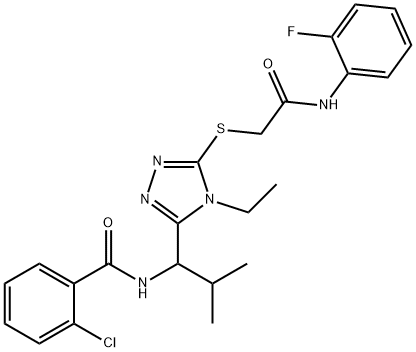 2-chloro-N-[1-(4-ethyl-5-{[2-(2-fluoroanilino)-2-oxoethyl]thio}-4H-1,2,4-triazol-3-yl)-2-methylpropyl]benzamide,723297-09-4,结构式