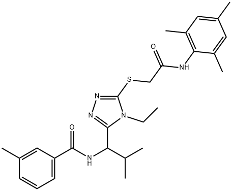 N-[1-(4-ethyl-5-{[2-(mesitylamino)-2-oxoethyl]sulfanyl}-4H-1,2,4-triazol-3-yl)-2-methylpropyl]-3-methylbenzamide 化学構造式