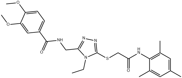 N-[(4-ethyl-5-{[2-(mesitylamino)-2-oxoethyl]sulfanyl}-4H-1,2,4-triazol-3-yl)methyl]-3,4-dimethoxybenzamide 结构式
