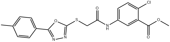 methyl 2-chloro-5-[({[5-(4-methylphenyl)-1,3,4-oxadiazol-2-yl]sulfanyl}acetyl)amino]benzoate Struktur