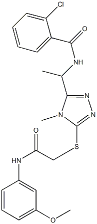 2-chloro-N-[1-(5-{[2-(3-methoxyanilino)-2-oxoethyl]thio}-4-methyl-4H-1,2,4-triazol-3-yl)ethyl]benzamide 结构式