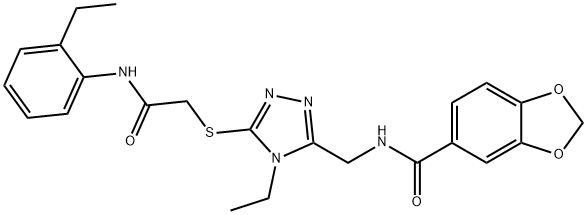 N-[(4-ethyl-5-{[2-(2-ethylanilino)-2-oxoethyl]sulfanyl}-4H-1,2,4-triazol-3-yl)methyl]-1,3-benzodioxole-5-carboxamide Structure