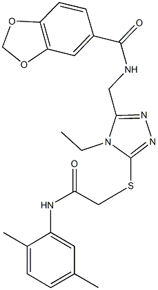 N-[(5-{[2-(2,5-dimethylanilino)-2-oxoethyl]sulfanyl}-4-ethyl-4H-1,2,4-triazol-3-yl)methyl]-1,3-benzodioxole-5-carboxamide Struktur