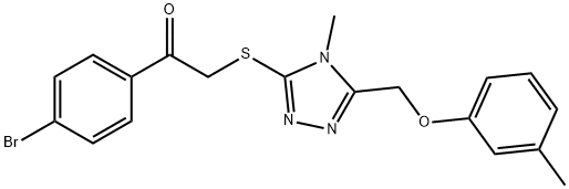 1-(4-bromophenyl)-2-({4-methyl-5-[(3-methylphenoxy)methyl]-4H-1,2,4-triazol-3-yl}thio)ethanone 化学構造式