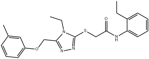 2-({4-ethyl-5-[(3-methylphenoxy)methyl]-4H-1,2,4-triazol-3-yl}sulfanyl)-N-(2-ethylphenyl)acetamide 化学構造式