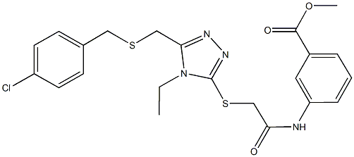 methyl 3-({[(5-{[(4-chlorobenzyl)sulfanyl]methyl}-4-ethyl-4H-1,2,4-triazol-3-yl)sulfanyl]acetyl}amino)benzoate 结构式