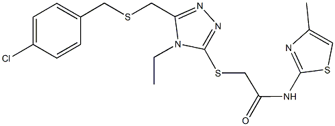 2-[(5-{[(4-chlorobenzyl)sulfanyl]methyl}-4-ethyl-4H-1,2,4-triazol-3-yl)sulfanyl]-N-(4-methyl-1,3-thiazol-2-yl)acetamide,723298-52-0,结构式