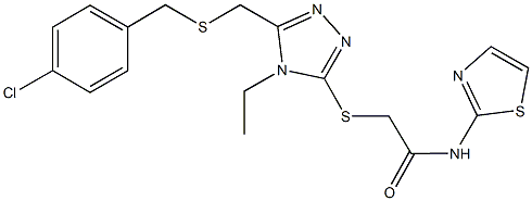 2-[(5-{[(4-chlorobenzyl)sulfanyl]methyl}-4-ethyl-4H-1,2,4-triazol-3-yl)sulfanyl]-N-(1,3-thiazol-2-yl)acetamide 结构式
