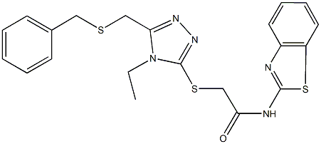 N-(1,3-benzothiazol-2-yl)-2-({5-[(benzylsulfanyl)methyl]-4-ethyl-4H-1,2,4-triazol-3-yl}sulfanyl)acetamide Structure