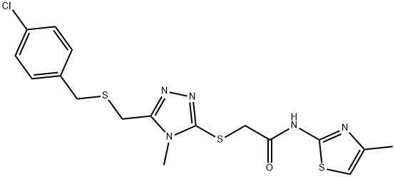 2-[(5-{[(4-chlorobenzyl)sulfanyl]methyl}-4-methyl-4H-1,2,4-triazol-3-yl)sulfanyl]-N-(4-methyl-1,3-thiazol-2-yl)acetamide 化学構造式