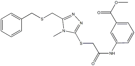 methyl 3-{[({5-[(benzylsulfanyl)methyl]-4-methyl-4H-1,2,4-triazol-3-yl}sulfanyl)acetyl]amino}benzoate 化学構造式