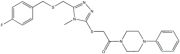 1-{[(5-{[(4-fluorobenzyl)sulfanyl]methyl}-4-methyl-4H-1,2,4-triazol-3-yl)sulfanyl]acetyl}-4-phenylpiperazine 结构式