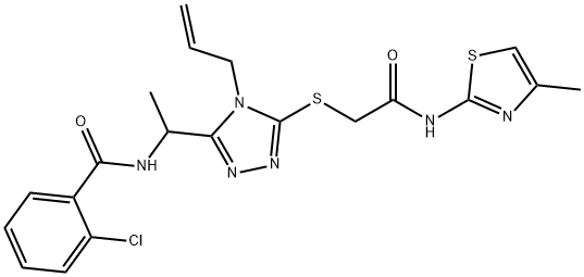 N-{1-[4-allyl-5-({2-[(4-methyl-1,3-thiazol-2-yl)amino]-2-oxoethyl}sulfanyl)-4H-1,2,4-triazol-3-yl]ethyl}-2-chlorobenzamide Struktur