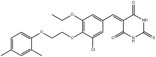 5-{3-chloro-4-[2-(2,4-dimethylphenoxy)ethoxy]-5-ethoxybenzylidene}-2-thioxodihydro-4,6(1H,5H)-pyrimidinedione Structure