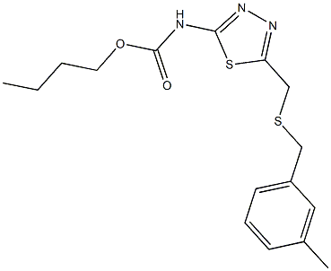 butyl 5-{[(3-methylbenzyl)sulfanyl]methyl}-1,3,4-thiadiazol-2-ylcarbamate Struktur