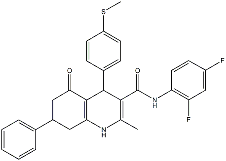 N-(2,4-difluorophenyl)-2-methyl-4-[4-(methylthio)phenyl]-5-oxo-7-phenyl-1,4,5,6,7,8-hexahydro-3-quinolinecarboxamide Struktur