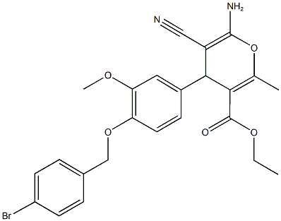ethyl 6-amino-4-{4-[(4-bromobenzyl)oxy]-3-methoxyphenyl}-5-cyano-2-methyl-4H-pyran-3-carboxylate 化学構造式