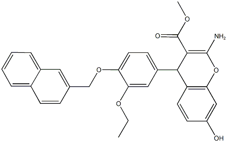 methyl 2-amino-4-[3-ethoxy-4-(2-naphthylmethoxy)phenyl]-7-hydroxy-4H-chromene-3-carboxylate,723735-66-8,结构式