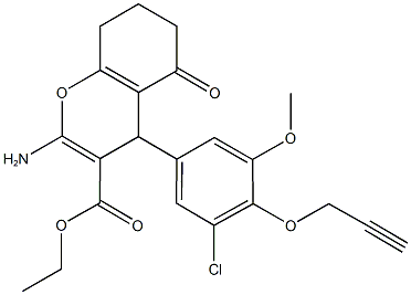 ethyl 2-amino-4-[3-chloro-5-methoxy-4-(2-propynyloxy)phenyl]-5-oxo-5,6,7,8-tetrahydro-4H-chromene-3-carboxylate Struktur