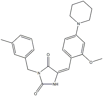 5-[2-methoxy-4-(1-piperidinyl)benzylidene]-3-(3-methylbenzyl)-2,4-imidazolidinedione 化学構造式