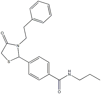 4-[4-oxo-3-(2-phenylethyl)-1,3-thiazolidin-2-yl]-N-propylbenzamide 化学構造式