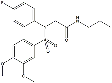 2-{[(3,4-dimethoxyphenyl)sulfonyl]-4-fluoroanilino}-N-propylacetamide 结构式