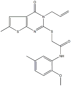 2-[(3-allyl-6-methyl-4-oxo-3,4-dihydrothieno[2,3-d]pyrimidin-2-yl)thio]-N-(2-methoxy-5-methylphenyl)acetamide,723736-99-0,结构式