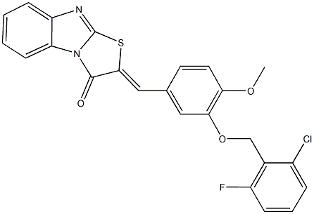 2-{3-[(2-chloro-6-fluorobenzyl)oxy]-4-methoxybenzylidene}[1,3]thiazolo[3,2-a]benzimidazol-3(2H)-one 结构式