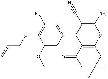 4-[4-(allyloxy)-3-bromo-5-methoxyphenyl]-2-amino-7,7-dimethyl-5-oxo-5,6,7,8-tetrahydro-4H-chromene-3-carbonitrile Struktur