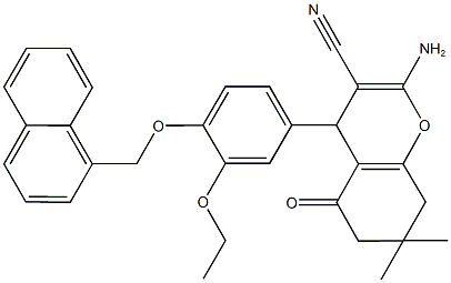 2-amino-4-[3-ethoxy-4-(1-naphthylmethoxy)phenyl]-7,7-dimethyl-5-oxo-5,6,7,8-tetrahydro-4H-chromene-3-carbonitrile Struktur