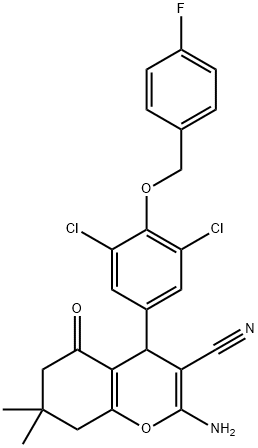 2-amino-4-{3,5-dichloro-4-[(4-fluorobenzyl)oxy]phenyl}-7,7-dimethyl-5-oxo-5,6,7,8-tetrahydro-4H-chromene-3-carbonitrile Structure