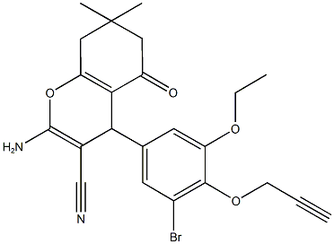 2-amino-4-[3-bromo-5-ethoxy-4-(2-propynyloxy)phenyl]-7,7-dimethyl-5-oxo-5,6,7,8-tetrahydro-4H-chromene-3-carbonitrile,723737-37-9,结构式