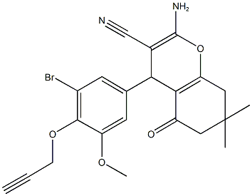 2-amino-4-[3-bromo-5-methoxy-4-(2-propynyloxy)phenyl]-7,7-dimethyl-5-oxo-5,6,7,8-tetrahydro-4H-chromene-3-carbonitrile Structure