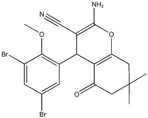 2-amino-4-(3,5-dibromo-2-methoxyphenyl)-7,7-dimethyl-5-oxo-5,6,7,8-tetrahydro-4H-chromene-3-carbonitrile Structure