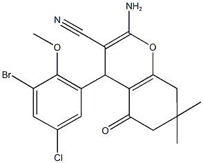 2-amino-4-(3-bromo-5-chloro-2-methoxyphenyl)-7,7-dimethyl-5-oxo-5,6,7,8-tetrahydro-4H-chromene-3-carbonitrile Structure