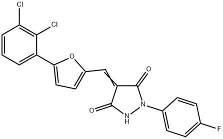 4-{[5-(2,3-dichlorophenyl)-2-furyl]methylene}-1-(4-fluorophenyl)-3,5-pyrazolidinedione 化学構造式