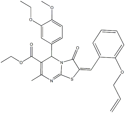 ethyl2-[2-(allyloxy)benzylidene]-5-(3-ethoxy-4-methoxyphenyl)-7-methyl-3-oxo-2,3-dihydro-5H-[1,3]thiazolo[3,2-a]pyrimidine-6-carboxylate 结构式