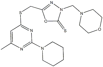 5-({[6-methyl-2-(1-piperidinyl)-4-pyrimidinyl]sulfanyl}methyl)-3-(4-morpholinylmethyl)-1,3,4-oxadiazole-2(3H)-thione Structure