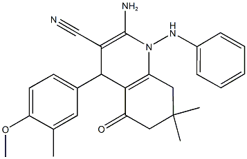2-amino-1-anilino-4-(4-methoxy-3-methylphenyl)-7,7-dimethyl-5-oxo-1,4,5,6,7,8-hexahydro-3-quinolinecarbonitrile Structure