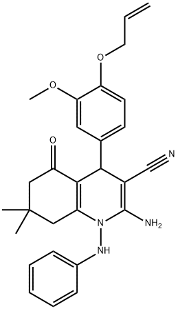 4-[4-(allyloxy)-3-methoxyphenyl]-2-amino-1-anilino-7,7-dimethyl-5-oxo-1,4,5,6,7,8-hexahydro-3-quinolinecarbonitrile 化学構造式