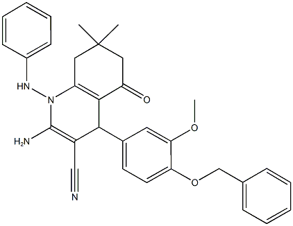 2-amino-1-anilino-4-[4-(benzyloxy)-3-methoxyphenyl]-7,7-dimethyl-5-oxo-1,4,5,6,7,8-hexahydro-3-quinolinecarbonitrile 结构式