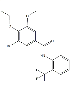 3-bromo-5-methoxy-4-propoxy-N-[2-(trifluoromethyl)phenyl]benzamide 化学構造式