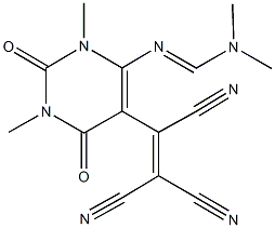 N'-[1,3-dimethyl-2,6-dioxo-5-(1,2,2-tricyanovinyl)-1,2,3,6-tetrahydro-4-pyrimidinyl]-N,N-dimethylimidoformamide Struktur